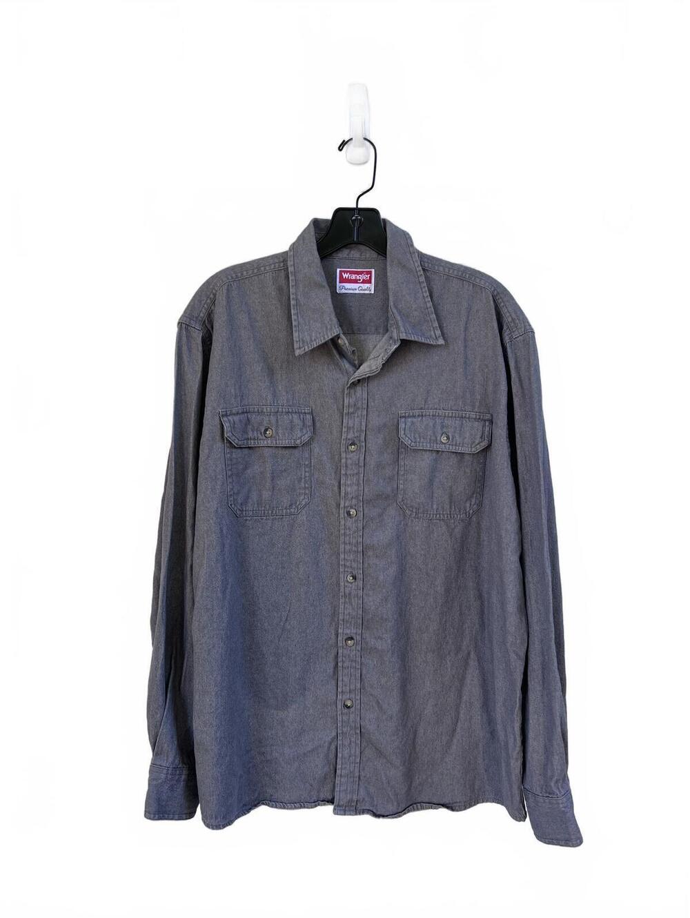 Wrangler Premium Quality Gray Long Sleeve Button Front Shirt Western SIze Large
